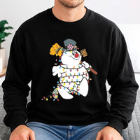 Festive Light String Holiday Sweater, Adorable Snowman Christmas Sweatshirt, Retro Snowman Crewneck Sweatshirt, Comfy Xmas Pullover Sweatshirt
