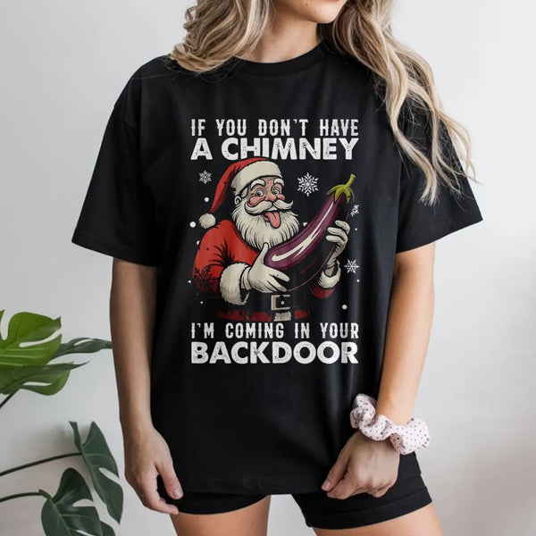 Inappropriate Eggplant Joke Christmas Tee, Humorous Santa T-Shirt, Rude Adult Xmas Graphic Shirt, Dirty Humor Holiday Present