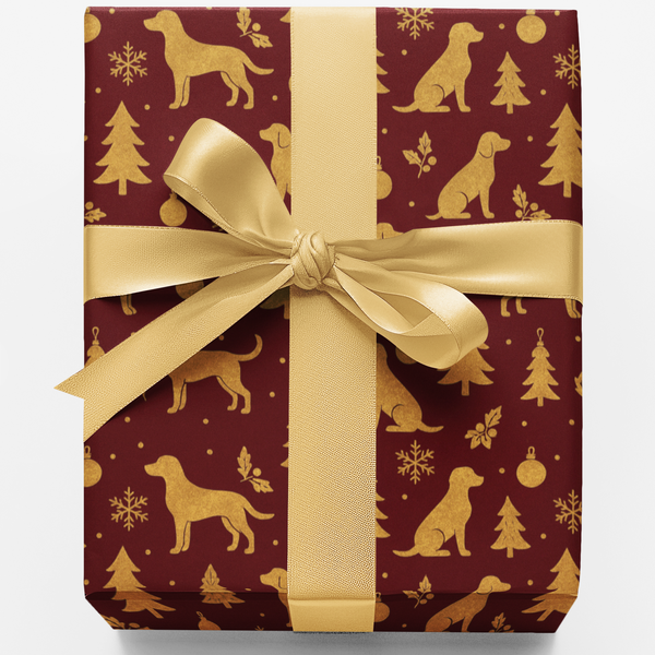 Red Gold Canine Gift Wrap, Crimson Dog Christmas Wrapping Paper, Winter Holiday Dog Wrapping Paper, Elegant Pet Lover Gift Wr