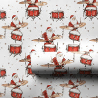 Watercolor Drummer Santa Claus Gift Wrap, Drumming Santa Wrapping Paper, Music Lover Holiday Paper, Christmas Present Wrapping Paper Roll