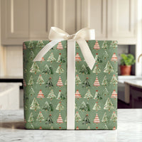 Sage Green Christmas Tree Wrapping Paper, Watercolor Pine Tree Wrapping Paper, Rustic Winter Gift Wrap, Holiday Present Wrapping Paper