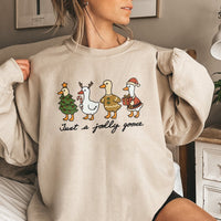Humorous Holiday Duck Sweatshirt, Jolly Goose Christmas Sweatshirt, Adorable Xmas Animal Crewneck, Festive Goose Graphic Sweatshirt, Winter Present