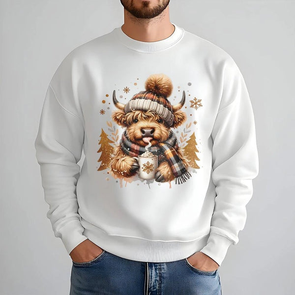 Adorable Cow Christmas Sweater, Highland Cow Christmas Sweatshirt, Winter Highland Cow Pullover, Farm Animal Holiday Crewneck