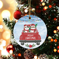 Two Cats in Red Truck Christmas Ornament, Meowy Christmas Ceramic Ornament, Adorable Pet Holiday Tree Ornament, Present for Cat Lovers