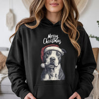 Santa Hat Dog Graphic Sweatshirt, Pitbull Christmas Hoodie, Festive Pitbull Holiday Pullover, Humorous Dog Lover Xmas Present, Pet Dog Hoodie