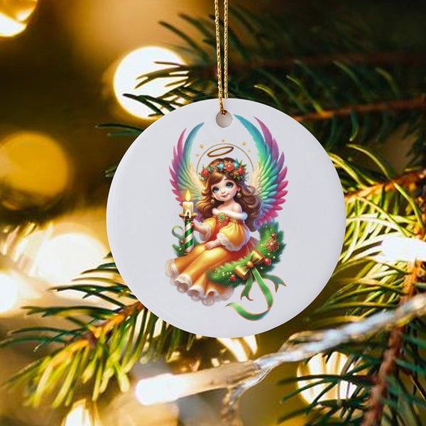 Rainbow Wings Holiday Angel Tree Ornament, Christmas Angel Ceramic Ornament, Adorable Celestial Keepsake, Festive Xmas Tree C