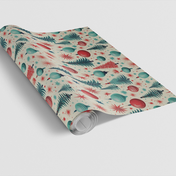 Retro Holiday Tree Wrapping Paper, Mid Century Modern Christmas Wrapping Paper, Vintage Ornament Gift Wrap, Xmas Holiday Wrap