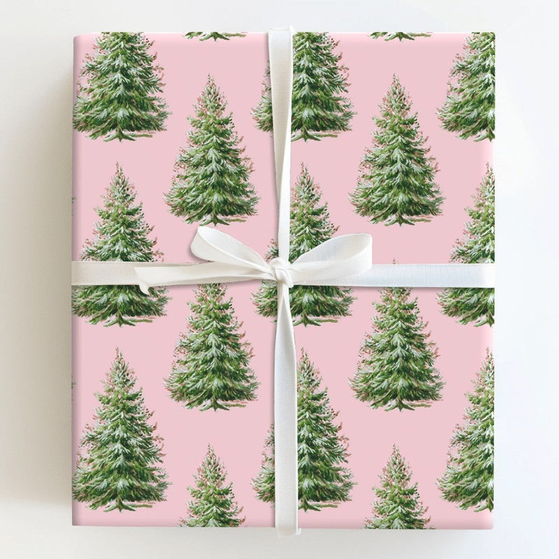 Modern Pastel Holiday Gift Wrap, Pink Christmas Tree Wrapping Paper, Watercolor Pine Tree Wrapping Paper, Adorable Aesthetic Gift Wrapping Paper