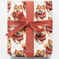Running Dog in Sweaters Gift Wrap, Shiba Inu Christmas Wrapping Paper, Adorable Pet Present Paper, Holiday Dog Wrapping Paper