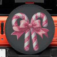 Pink Holiday Bow Tire Cover, Candy Cane Christmas Spare Tire Cover, Festive Xmas Wheel Cover, Waterproof RV Tire Cover, SUV Present