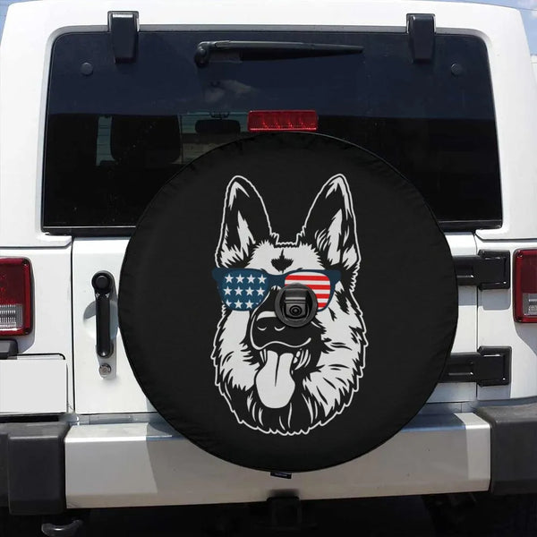 Patriotic USA Flag Sunglasses Dog Ornament, German Shepherd Christmas Ornament, Ceramic Star Holiday Keepsake, Dog Lover Xmas