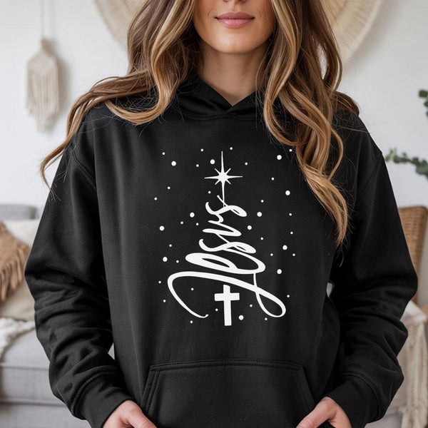 Religious Holiday Faith Hoodie, Jesus Christmas Tree Hoodie, Christian Christmas Tree Hoodie, Winter Hooded Sweatshirt, Faith