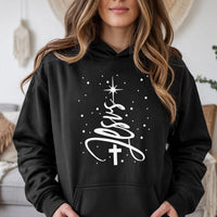 Religious Holiday Faith Hoodie, Jesus Christmas Tree Hoodie, Christian Christmas Tree Hoodie, Winter Hooded Sweatshirt, Faith Xmas Present