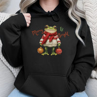 Merry and Bright Frog Sweatshirt, Christmas Frog Hoodie, Adorable Animal Holiday Hoodie, Festive Xmas Frog Hooded Pullover, Winter Season Present