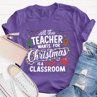 Humorous Holiday Educator Graphic Tee, Silent Classroom Teacher Christmas Shirt, Xmas School Humor T-Shirt, Winter Teacher Present