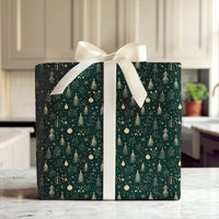 Dark Green Holiday Gift Wrap, Gold Christmas Tree Wrapping Paper, Elegant Xmas Tree Wrapping Paper, Winter Star Paper, Festive Gift Wrap