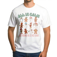 All Is Calm Gingerbread Tee, First Grade Teacher Christmas Shirt, Humorous Holiday School Squad Shirt, Grade 1 Teacher Christmas Graphic Tee