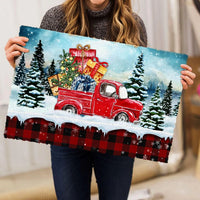 Buffalo Plaid Tartan Welcome Mat, Christmas Red Truck Doormat, Winter Christmas Entryway Mat, Farmhouse Christmas Floor Mat, Holiday Present