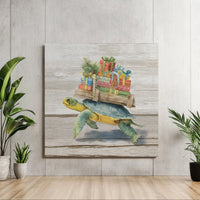 Watercolor Holiday Presents Turtle Canvas Print, Christmas Sea Turtle Canvas Wall Art, Coastal Xmas Canvas, Turtle Lover Canvas Present
