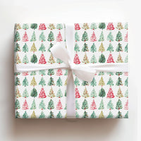 Pine Holiday Gift Wrap Paper, Watercolor Christmas Tree Wrapping Paper, Red Green Gold Gift Wrap Roll, Festive Present Wrapping Paper
