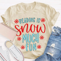 Snowflake Book Lover Holiday Shirt, Reading Snow Much Fun Christmas T-Shirt, Adorable Bookworm Graphic Tee, Winter Reader Xmas Present Shirt