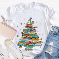 Bookish Holiday T-Shirt, Christmas Tree Books Shirt, Festive Reading Christmas Tee, Winter Book Lover Graphic Shirt, Christmas Reader Present