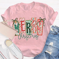 Retro Festive Holiday T-Shirt, Merry Christmas Colorful Square Font Shirt, Merry Xmas Graphic Tee, Holiday Season Family Party Outfit