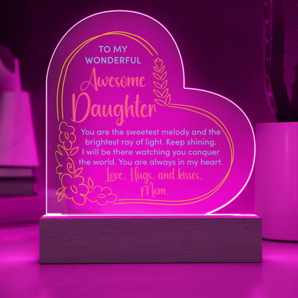Sentimental Message LED Plaque, Daughter Heart Acrylic Plaque, To My Daughter Keepsake Plaque, Birthday or Christmas Present 