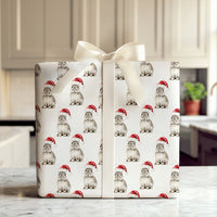 Adorable Watercolor Rabbit Gift Wrap, Santa Hat Bunny Christmas Wrapping Paper, Festive Animal Lover Wrapping Paper, Holiday Gift Wrap Roll