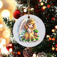 Christmas Angel Ornament, Adorable Cherub with Stocking Ornament, Ceramic Cherub Holiday Ornament, Angel Tree Keepsake, Holiday Decor Present
