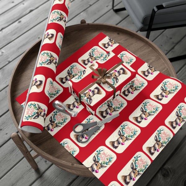 Jingle Bells Deer Gift Wrap, Christmas Reindeer Wrapping Paper, Festive Holiday Wrapping Paper, Winter Deer Present Wrap, Xma