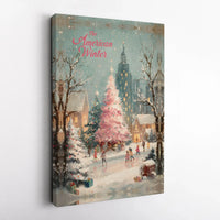 American Winter Canvas Wall Art, Winter Ice Skating Canvas Art, Vintage Christmas Canvas Print, Holiday Wall Decor, Winter Scene Canvas Present