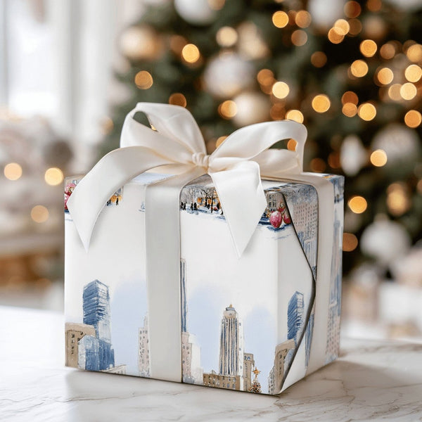 NYC Christmas Cityscape Gift Wrap, Snowy New York City Wrapping Paper, Watercolor Holiday Wrapping Paper, Winter City Gift Wr
