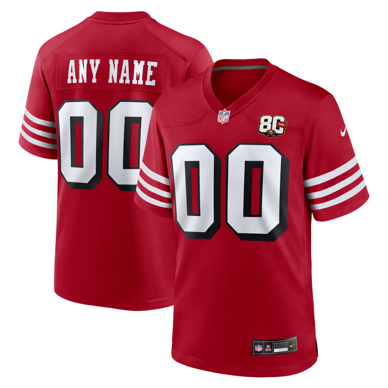 San Francisco 49ers Scarlet 80th Anniversary Alternate Custom Game Jersey