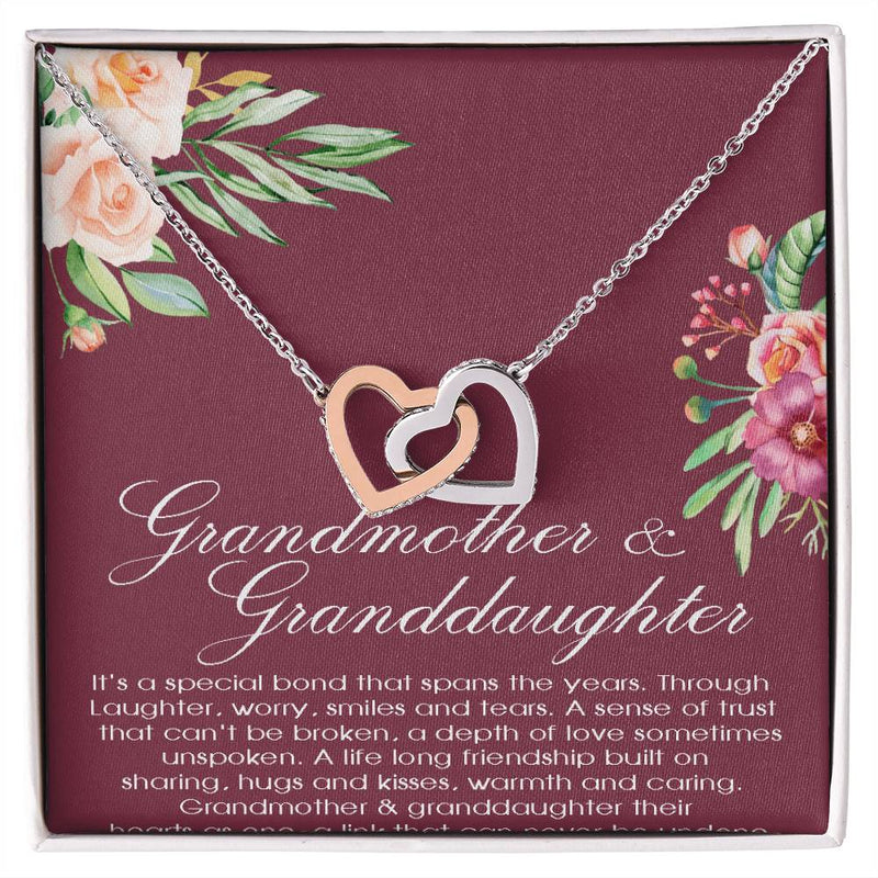 Surgical Steel Heart Pendant, Grandmother and Granddaughter Interlocking Hearts Necklace, Sentimental Birthday Christmas Present for Nana