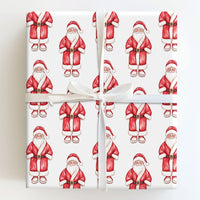 Classic Santa Claus Christmas Gift Wrap, Watercolor Santa Wrapping Paper, Traditional Red Holiday Present Paper, Festive Present Packaging Roll