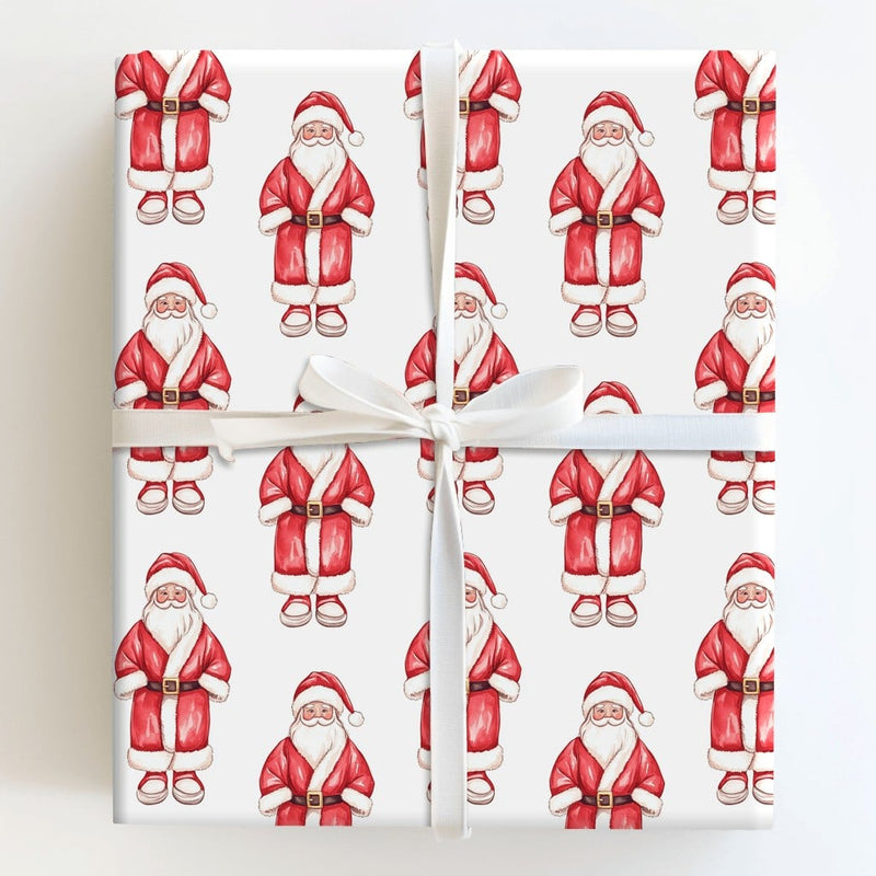 Classic Santa Claus Christmas Gift Wrap, Watercolor Santa Wrapping Paper, Traditional Red Holiday Present Paper, Festive Present Packaging Roll