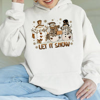 Adorable Snowman Trio Christmas Hooded Sweatshirt, Let It Snow Hoodie, Winter Holiday Hoodie, Comfy Snowmen Xmas Sweater, Holiday Present Pullover