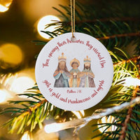 Nativity Bible Verse Ornament, Three Wise Men Christmas Ornament, Religious Ceramic Holiday Ornament, Christian Family Keepsake Present