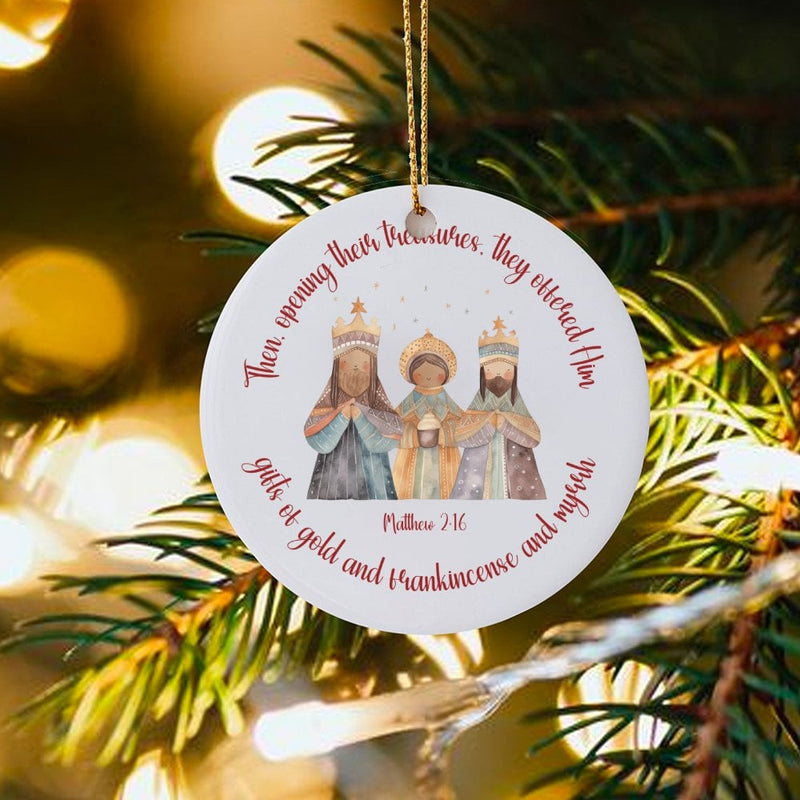 Nativity Bible Verse Ornament, Three Wise Men Christmas Ornament, Religious Ceramic Holiday Ornament, Christian Family Keepsake Present