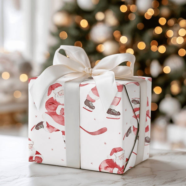 Ice Hockey Holiday Gift Wrap, Hockey Santa Christmas Wrapping Paper, Sporty Santa Wrapping Paper, Ice Hockey Player Gift Wrap