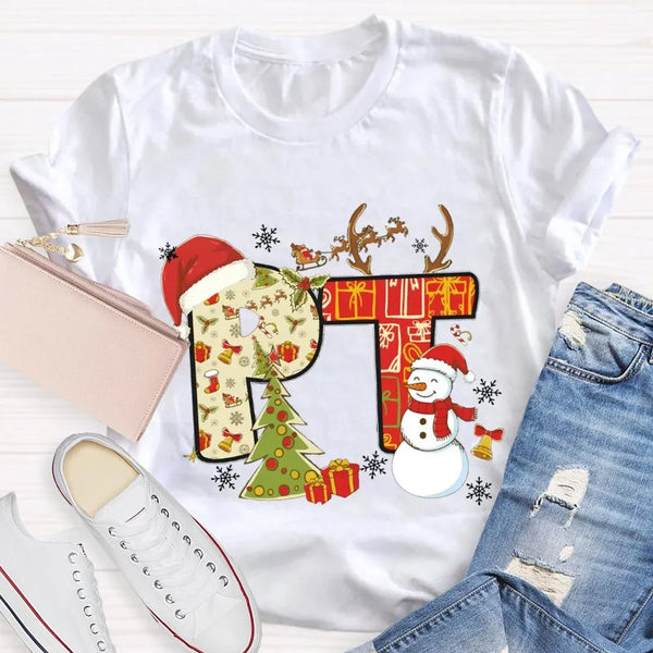 PT Snowman Graphic Tee, Physical Therapy Christmas Shirt, Physical Therapist Holiday T-Shirt, Winter Rehab Clinic Tee, PT Chr