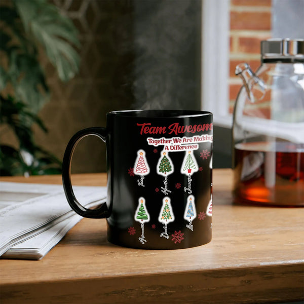 Personalized Christmas Tree Holiday Ceramic Mug, Team Awesome Coffee Mug, Office Staff Appreciation Cup, Coworker Xmas Presen
