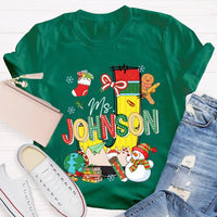 Custom Name Snowman Shirt, Personalized Christmas T-Shirt, Colorful Font Holiday Graphic Tee, Personalized Family Christmas T-Shirt Present
