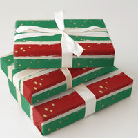 Red and Green Holiday Gift Wrap, Striped Christmas Wrapping Paper, Painted Stripe Wrapping Paper, Gold Confetti Present Wrapping Paper