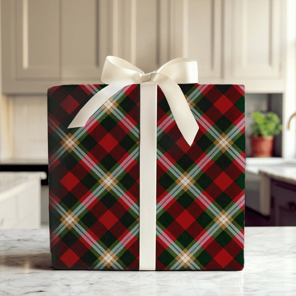Diagonal Plaid Christmas Gift Wrap, Red and Green Tartan Wrapping Paper, Traditional Holiday Wrapping Paper, Classic Winter G