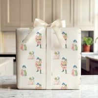 Blue Helmet Santa Gift Wrap, Watercolor Santa Claus Wrapping Paper, Whimsical Christmas Wrapping Paper, Fun Holiday Present Wrapping Paper