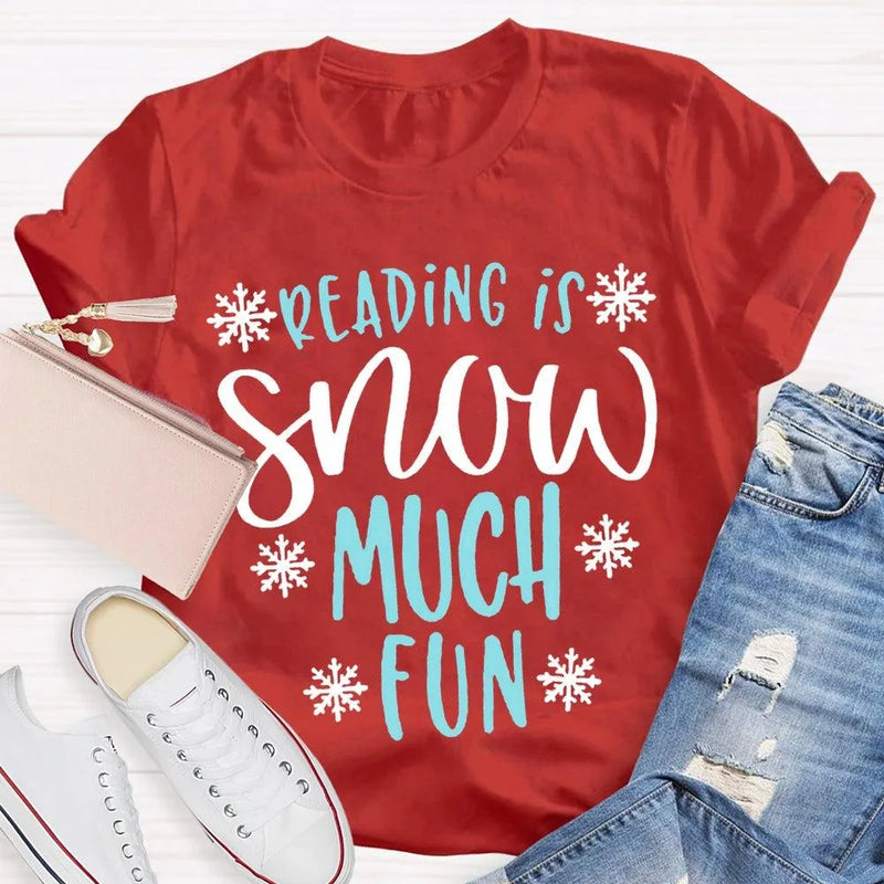 Snowflake Book Lover Holiday Shirt, Reading Snow Much Fun Christmas T-Shirt, Adorable Bookworm Graphic Tee, Winter Reader Xmas Present Shirt