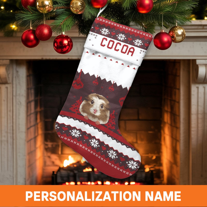 Custom Name Guinea Pig Holiday Stocking, Personalized Guinea Pig Christmas Stocking, Adorable Pet Lover Xmas Stocking, Festive Rodent Decor