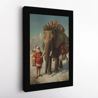 Whimsical Holiday Animal Canvas Art, Tropical Santa Claus Elephant Canvas, Festive Safari Christmas Canvas Print, Winter Wildlife Decor Present